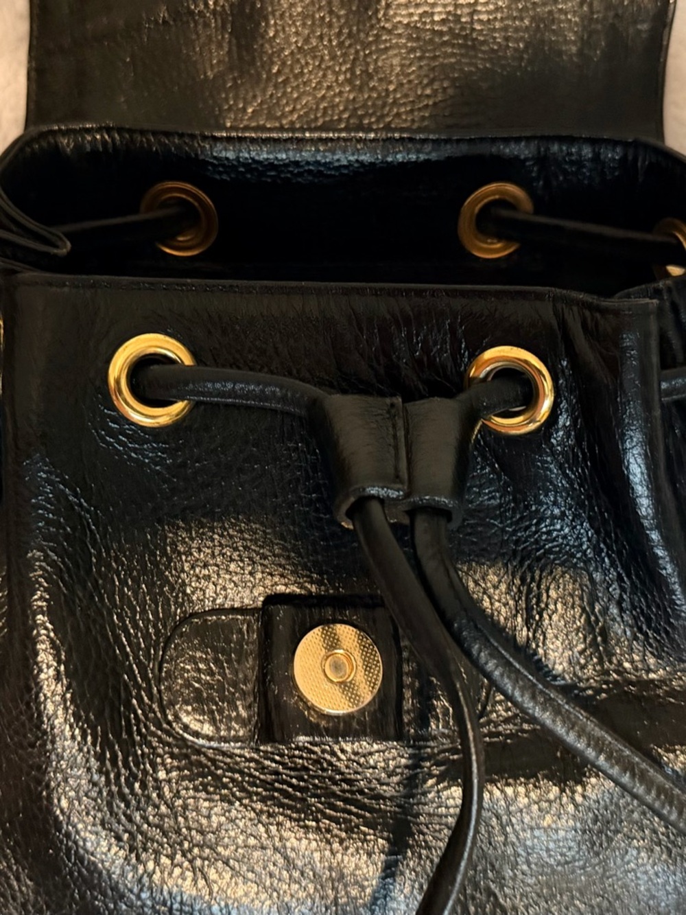 MCM Black Leather Backpack with Gold Logo Accents - Picture 5 of 11
